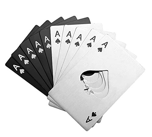 10 Stück Flaschenöffner, Edelstahl Bierdeckel Dosenöffner, Poker Ace of Spades A Cards Wasserflaschenöffner, Brieftaschen-Flaschenöffner - Silber & Schwarz