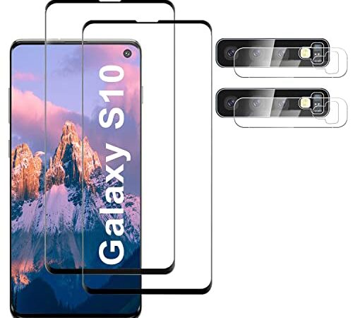 [2+2 Pack] Schutzfolie für Panzerglas für Samsung Galaxy S10, Fingerabdrucksensor Kompatible, Linse Schutzfolie, 3D Full Screen Panzerglasfolie, 9H Härte, Displayschutzfolie für Galaxy S10