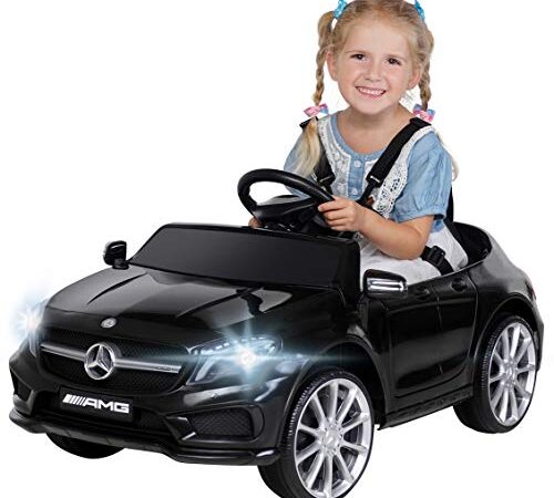 Actionbikes Motors Kinder Elektroauto Mercedes Benz Amg GLA45 - Lizenziert - Rc 2,4 Ghz Fernbedienung - Softstart - SD-Karte - USB - MP3 - Elektro Auto für Kinder ab 3 Jahre (GLA45 Schwarz)