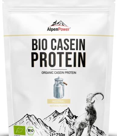 AlpenPower BIO MICELLAR CASEIN-PROTEIN mit BCAAs und Aminosäuren 750 g I 100% reines Casein-Proteinpulver ohne Zusatzstoffe I Hochwertiges Eiweiß Casein-Pulver aus Bio-Alpenmilch