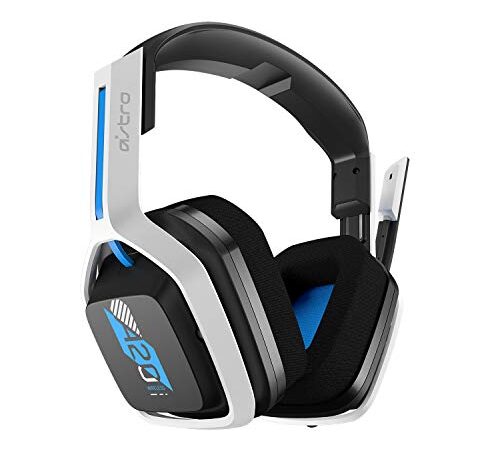 ASTRO Gaming A20 Wireless Headset Gen 2, Leicht & Robust, Flip-to-mute-Mikrofon, +15-Stunden Akkulaufzeit, 15m Reichweite, für PlayStation 5, PS4, PC, Mac - Weiß/Blau