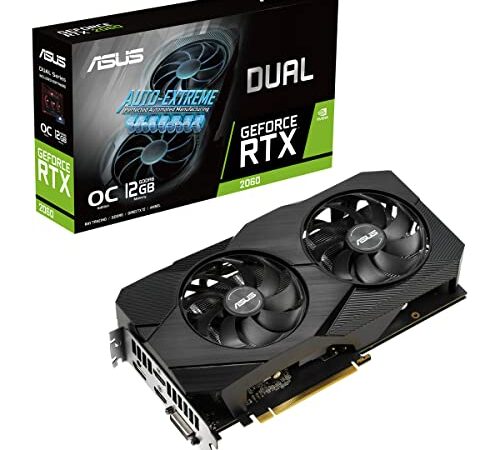 ASUS Dual Nvidia GeForce RTX 2060 12GB EVO OC Edition Gaming Grafikkarte (GDDR6 Speicher, PCIe 3.0, 2X HDMI 2.0b, 1x DVI, 1x DisplayPort 1.4a, DUAL-RTX2060-O12G-EVO) 90YV0CH7-M0NA00