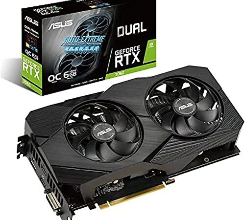 ASUS Dual Nvidia GeForce RTX 2060 6GB EVO OC Edition Gaming Grafikkarte (GDDR6 Speicher, PCIe 3.0, 1x HDMI 2.0b, 1x DVI, 1x DisplayPort 1.4, DUAL-RTX2060-O6G-EVO)