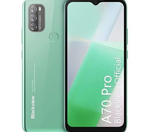 Blackview A70 Pro Smartphone Ohne Vertrag, Android 11 Handy 6.5 Zoll HD+ Display mit 13MP+5MP Kamera, 4GB/32GB 128GB erweiterbar mit 2.0 GHz Processor, Fingerabdruck, Face ID Dual SIM LTE Handy