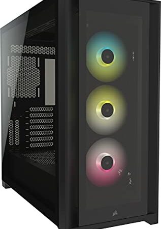 Corsair iCUE 5000X RGB Mid-Tower-ATX-PC-Smart-Gehäuse mit Gehärtetem Glas (Vier Paneele aus Gehärtetem Glas, RapidRoute-Kabelführungssystem, Drei Inbegriffene 120-mm-RGB-Lüfter) Schwarz