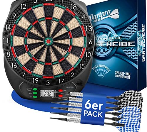 DartPro - DAS ORIGINAL - Elektronische Dartscheibe - Dartboard mit 6 Darts [kabellos nutzbar] - Innovativer Dartautomat mit 65 Varianten - Dart für 1 bis 8 Spieler