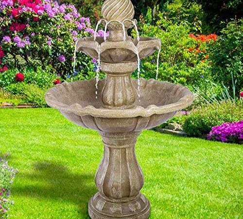 Gartenbrunnen Brunnen Zierbrunnen Zimmerbrunnen Springbrunnen Brunnen mit LED-Licht 230V Wasserfall Wasserspiel für Garten, Gartenteich, Terrasse, Balkon Sehr Dekorativ