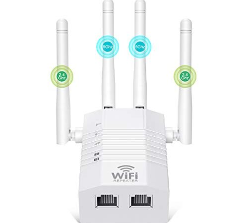 Getue WLAN Repeater WLAN Verstärker 1200MBit/s Dualband 5GHz + 2,4GHz Mit LAN/WAN Port, WiFi Verstärker mit Repeater/Router/AP Modus