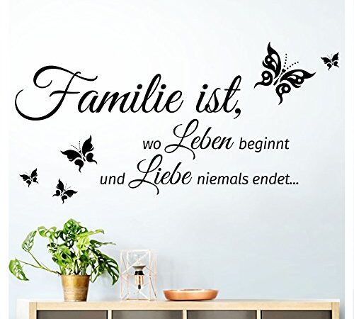 Grandora Wandtattoo Familie ist wo Leben beginnt I schwarz (BxH) 80 x 40 cm I Flur Diele Wohnzimmer selbstklebend Sticker Aufkleber Wandaufkleber Wandsticker W5457