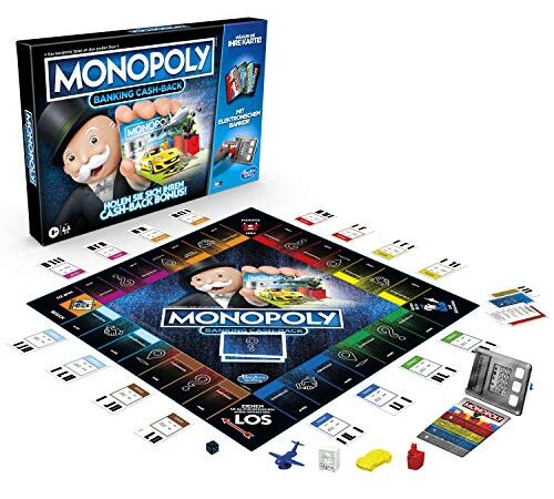 Hasbro Monopoly Banking Cash-Back Brettspiel; elektronischer Kartenleser; Cash-Back Bonus; bargeldloses Zahlen; Scan-Technologie; ab 8 Jahren