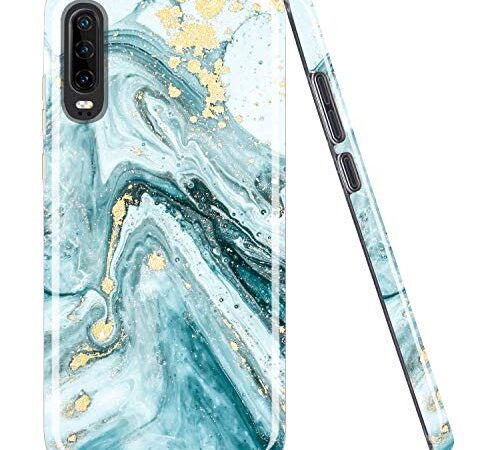 JAHOLAN Huawei P30 Hülle Handyhülle TPU Silikon Weiche Schlank Schutzhülle Handytasche Flexibel Case Handy Hülle für Huawei P30 - Marmor Gold Glitter Sparkle Mint