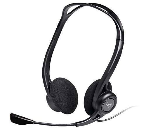 Logitech 960 Kopfhörer mit Mikrofon, Stereo-Headset, Verstellbares Mikrofon mit Rauschunterdrückung, Integrierter Lautstärkeregler und Stummschaltung, USB-Anschluss, 2,4m Kabel, PC/Mac/Laptop Schwarz