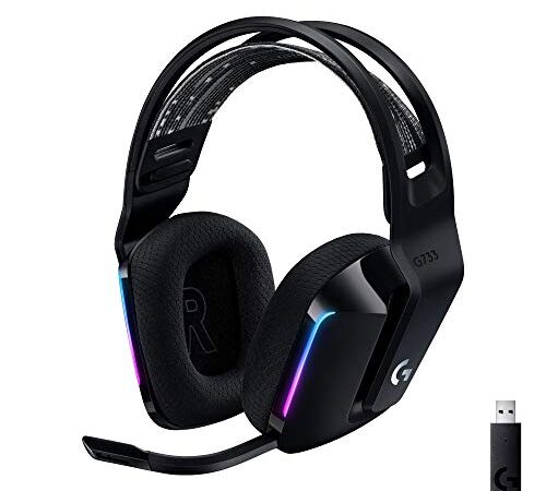 Logitech G733 LIGHTSPEED kabelloses Gaming-Headset mit Kopfbügel, LIGHTSYNC RGB, Blue VO!CE Mikrofontechnologie, PRO G Lautsprechern, Ultraleicht, 29-Stunden Akkulaufzeit, 20m Reichweite - Schwarz