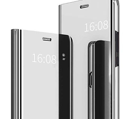 MadBee Xiaomi Mi 9 SE Hülle [mit HD-Schutzfolie], Spiegel Ledertasche Handyhülle Clear Cool Männer Mädchen Flip Ständer Etui Case Slim Schutzhüllen für Xiaomi Mi 9 SE (Silber)