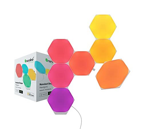 Nanoleaf Shapes Hexagons WiFi und Thread Smart RGBW 16M+ Farbe LED dimmbar Gaming und Heimdekoration Wandleuchten Smarter Kit (7 Stück)