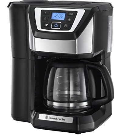 Russell Hobbs Kaffeemaschine mit Mahlwerk Victory (1,5l Glaskanne, 12 Tassen, digitaler programmierbarer Timer, Mahlgradeinstellung, Kaffeeautomat für Kaffeebohnen, Filterkaffeemaschine 22000-56