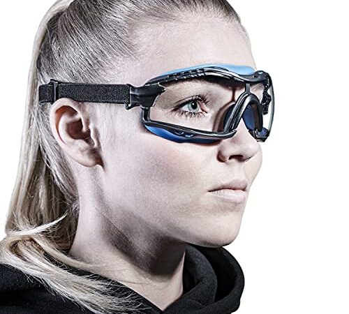 SolidWork SOLID. perfekt sitzende Schutzbrille | Kleine und leichte staubdichte Arbeitsschutzbrille mit universeller Passform | Kratzfeste, beschlagfreie und UV-schützende Gläser | Klare Linse | Blau