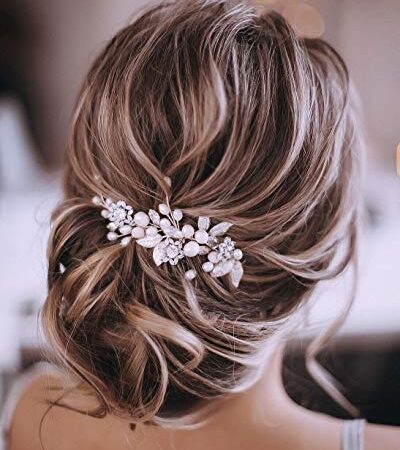 Unicra Silberhochzeit Kristall Haar Reben Blume Blatt Kopfschmuck Hochzeit Haarschmuck für die Braut (Silber)