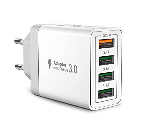 USB Ladegerät,4-Ports USB Ladeadapter mit 33W Intelligent QC 3.0 Schnellladegerät Mehrfach Ladestecker USB Netzteil für iPhone 13 12 11 Pro X 8 7 6s,Samsung Galaxy S21 S20 FE S10 S9 S8 A71 A51,Handy