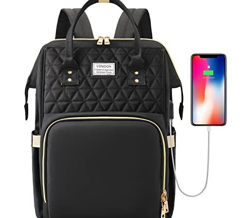 VSNOON Laptop Rucksack Damen, 15,6 Zoll stilvoller Laptop-Rucksack, College-Schulrucksack mit USB-Anschluss zum Aufladen, wasserabweisend, lässig, langlebig, Computertasche