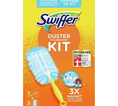 Swiffer Staubmagnet (Handgriff + 3 Tücher) Staubwedel ideal gegen Staub, Tierhaare & Allergene