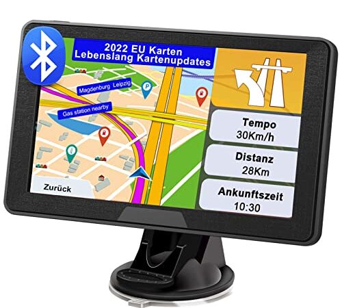 Bluetooth Navigationsgerät für Auto 2022 - GPS Navi 7 Zoll LKW Navigation für Auto, EU UK 52 Karten Lebenslang kostenloses Kartenupdate, Freisprecheinrichtung Blitzerwarnung Sprachführung Fahrspur POI