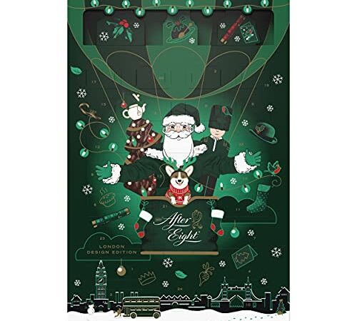 NESTLÉ AFTER EIGHT Adventskalender mit Pfefferminz-Schokolade sowie dunkler Schokolade mit Minzcremefüllung, Weihnachtskalender für Minz-Liebhaber, 1er Pack (1 x 199g)