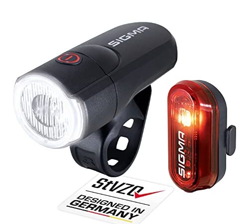SIGMA SPORT - LED Fahrradlicht mit Batterien Set AURA 30 und CURVE | StVZO zugelassenes Vorderlicht und Rücklicht | Farbe: Schwarz