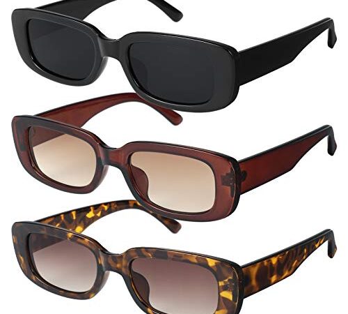 Gaosaili 3 Stücke Vintage Rechteckige Sonnenbrille für Damen und Herren, Sonnenbrille Rechteckig Retro Brille mit UV Schutz Sunglasses (DREI Stile)