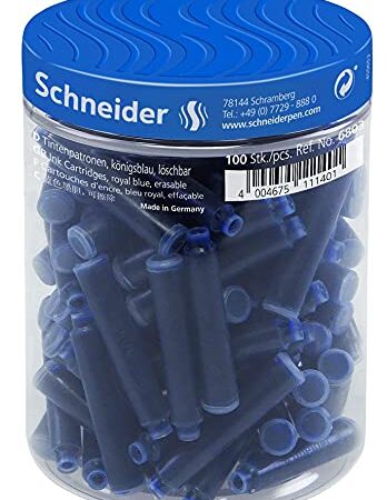 Schneider 6803 Tintenpatronen (Standard Patronen für Füller, löschbar) königsblau, 100 Stück