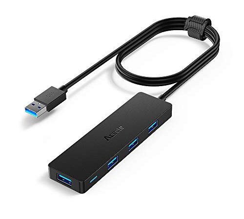 Aceele USB Hub 3.0 mit verlängertem 120cm Kabel, Ultra dünn USB Hub auf 4 USB 3.0 verlängerung, kompatibel mit Desktop-Computer, MacBook Pro/Air, iMac,Surface Pro,PS 4 und weiteren Laptops