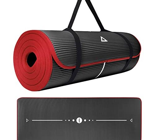 Amazon Brand - Umi - Fitnessmatte Sportmatte Rutschfest Extra-Dick Yogamatte NBR Pilates Mat mit Tragegurt für Yoga Pilates Fitness Gymnastik Training 10mm (Schwarz + Rot) )