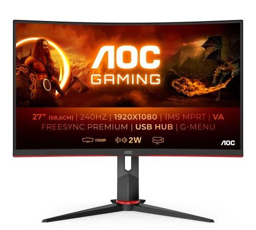 AOC Gaming C27G2ZU - 27 Zoll FHD Curved Monitor, 240 Hz, 1 ms MPRT, FreeSync Premium (1920x1080, HDMI, DisplayPort, USB Hub) schwarz/rot