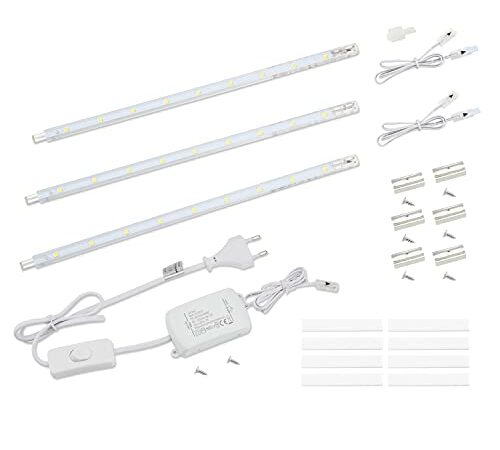 da LIGHT LED Unterbauleuchte mit Schalter 5W 400lm 4000k Neutralweiß Lichtleiste Küchenlampe Vitrinenbeleuchtung Schrankbeleuchtung mit 3x26cm Stripes für Küche Schrank Erweiterbar durch Stecksystem