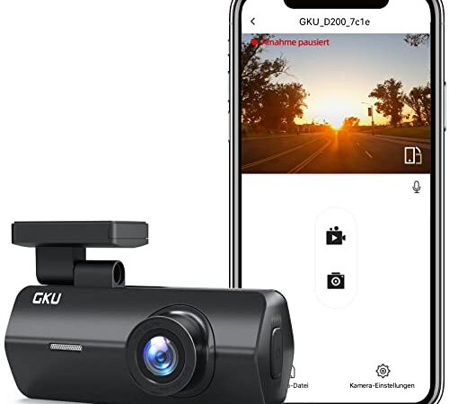 GKU Dashcam Auto Vorne, 2.5K 1600P WiFi Auto Kamera 170° Weitwinkel Mini Front Dash Camera für Autos, WDR, Super Nachtsicht, G-Sensor, Loop-Aufnahme, App Steuerung, Max 256G