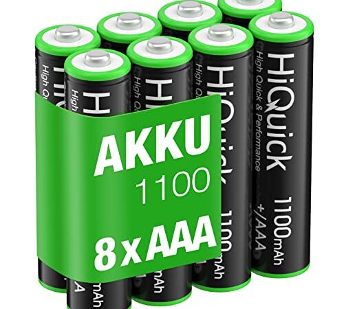 HiQuick Micro AAA Akku, NI-MH 1100mAh wiederaufladbar Batterien, geringe Selbstentladung 1.2V Akku, 8 x Micro AAA