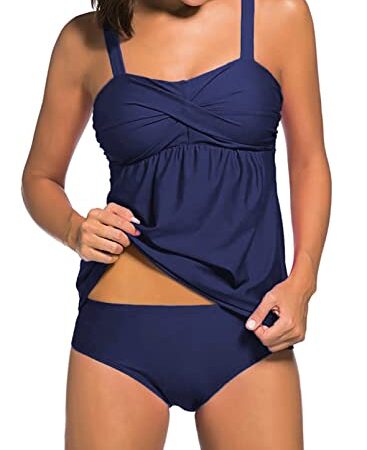 HOTAPEI Tankini Damen Tankini Set mit Shorts Bademode Zweiteilig Push up Tankini Elegant Bauchweg Swimsuit Swimwear