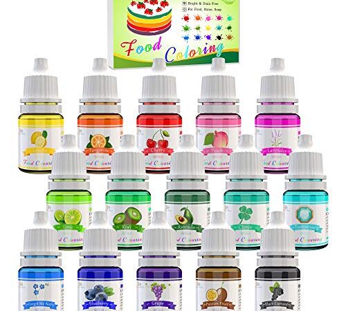 Lebensmittelfarbe - 15 Flüssige Lebensmittel Farben Set für Kuchen Backen, Kekse, Macaron - Hochkonzentrierte Food Coloring für Kuchendekoration, DIY Slime, Kunsthandwerk Einfärben - 6ml jeder