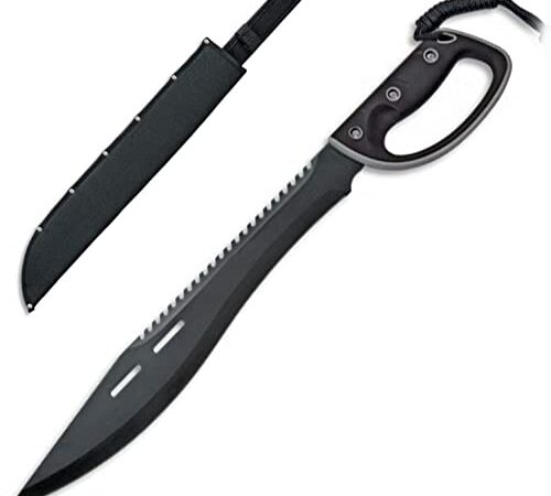 Machete mit Säge in Schwarz mit stabilen Griff - ESPARTANO 300 Sparta Leonidas mit Handschutz - Gesamtlänge 62 cm - Klinge 420 Rostfrei