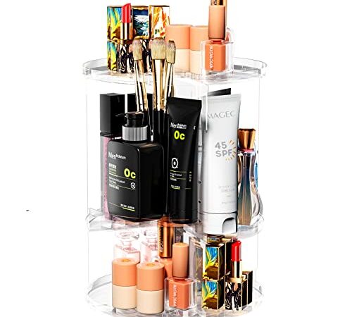 Newaner Make Up Kosmetik Organizer, 360 Drehung Lippenstift-Organizer Kosmetische Aufbewahrungsbox Desktop für Dresser Badezimmer Schlafzimmer, Transparent Kommode aus Kunststoff