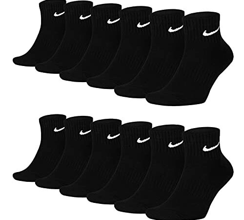 Nike 6-18 Paar Socken Damen Herren Weiß Schwarz Kurz Sportsocken Größe 34 36 38 40 42 44 46 48 50 Sparset SX7677, Größe:42-46, Sockenfarbe:6 Paar schwarz