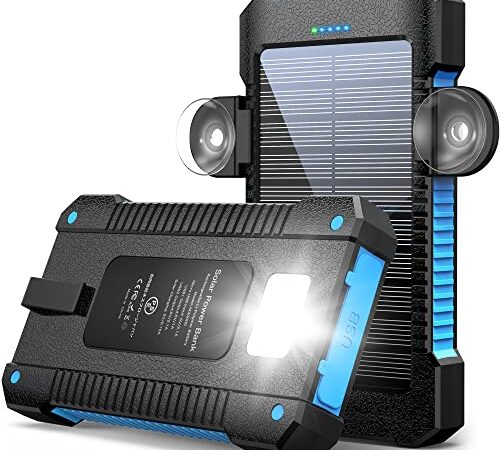 Solar PowerBank 26800 mAh, Tragbares Solarladegerät Zwei USB-Ausgänge mit LED-Taschenlampe SOS-Modus, Outdoor solar akku Kompatibel mit iPhone, Samsung und mehr