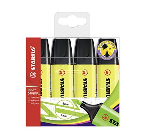 Textmarker - STABILO BOSS ORIGINAL - 4er Pack - gelb