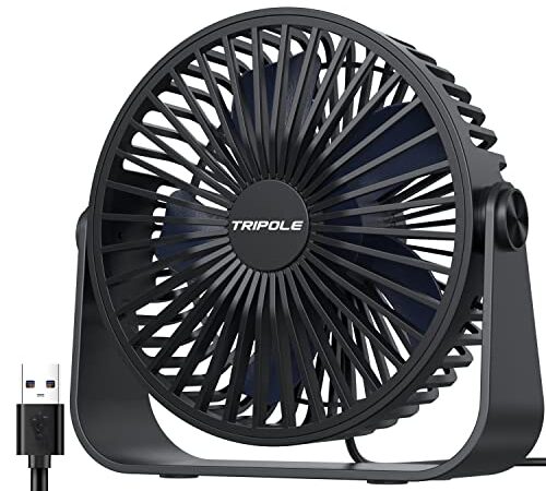 TriPole USB-Tischventilator, 3 Geschwindigkeiten, Luftstrom, Mini-Tischventilator, 360°-Drehung, tragbarer persönlicher Ventilator für Büro, Schlafzimmer, Outdoor-Camping, 1,5 m Kabel, schwarz