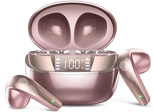 2023 Bluetooth Kopfhörer Kabellos, in Ear Kopfhörer Bluetooth 5.3 mit HD Mikrofon, 40H HiFi Stereo Noise Cancelling Ultraleicht Ohrhörer, LED Anzeige, IP7 Wasserdicht USB-C Schnelles Aufladen,Roségold