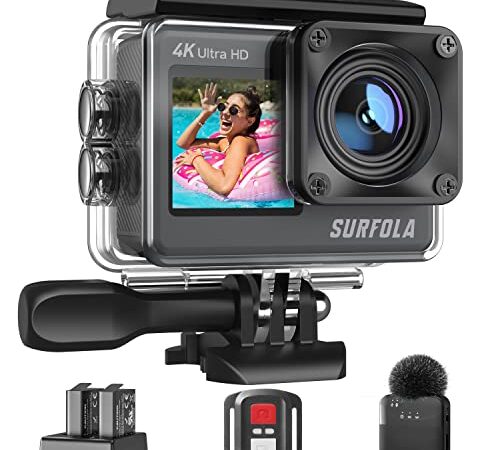 Action Cam 4K 60FPS - 24MP Unterwasserkamera, WiFi, 40M Wasserdichte Kamera, 170° Einstellbarer Weitwinkel, EIS Helmkamera, Dual-Screen-Camcorder mit kabellosem Mikrofon und 2 aufladbaren Batterien