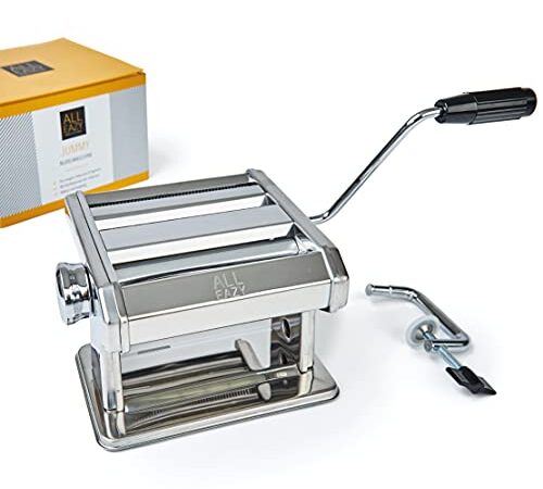 ALL EAZY HOME & KITCHEN Nudelmaschine manuell aus Edelstahl • Pasta Maker 3-in-1 für Nudeln und Teigplatten • Einfache Reinigung
