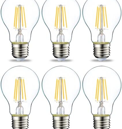 Amazon Basics LED-Leuchtmittel, Edison-Sockel E27, 4,3 W (entspricht 40-W-Glühbirne), nicht dimmbar, klares Filament, 6 Stück