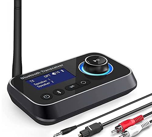 Bluetooth Empfänger Sender, Ainostone 2-in-1 Bluetooth Audio Sender Transmitter mit Lautstärkeregelung Bluetooth Adapter Low Latency Große Reichweite, Optisch AUX Bypass für TV Kopfhörer Stereoanlage