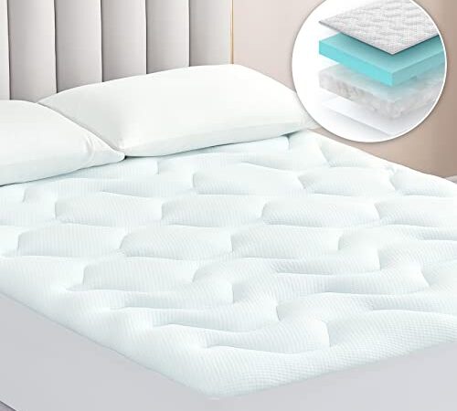 EHEYCIGA Gel Topper 180x200cm Boxspringbett, Matratzentopper 180x200cm Memory Foam, Kühlende Matratzen Topper mit extra tiefem Tasche, Weiß